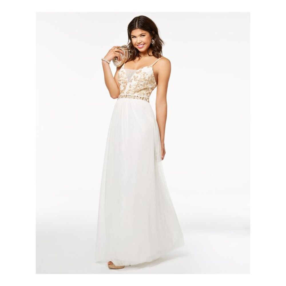EMERALD SUNDAE Womens Fit + Flare Dress White Spaghetti Strap Juniors 1